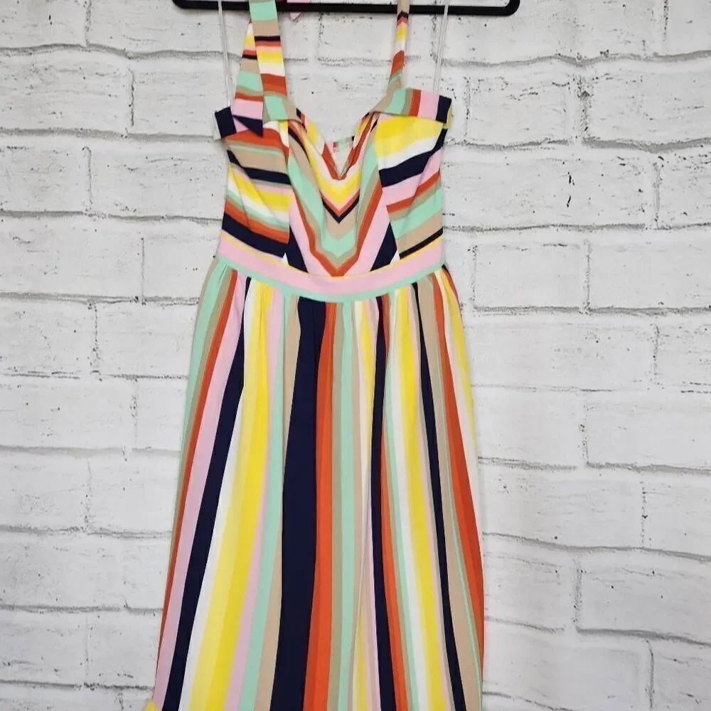 Modcloth Womens Multicolor Frequent Piquant Stripe Ruffle Hem Halter Dress Small - Picture 3 of 15